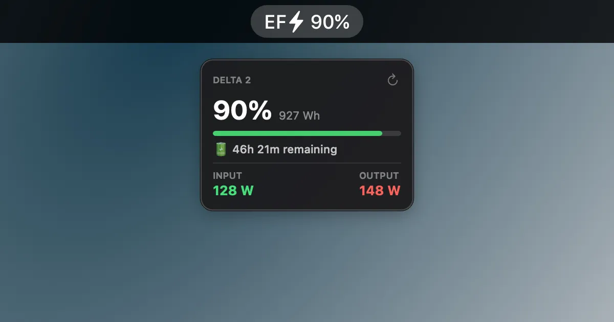 I built a macOS menu bar app for EcoFlow — check your battery without touching your phone